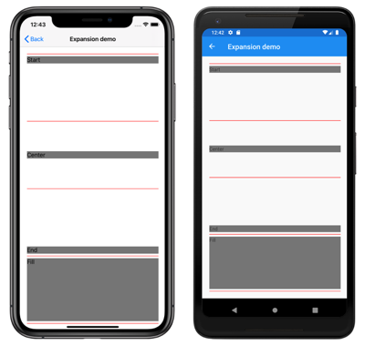 拡張オプションが設定されている StackLayout のスクリーンショット