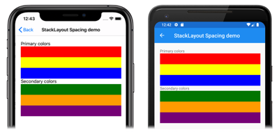 間にスペースがない StackLayout のスクリーンショット