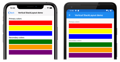 垂直方向の StackLayout のスクリーンショット