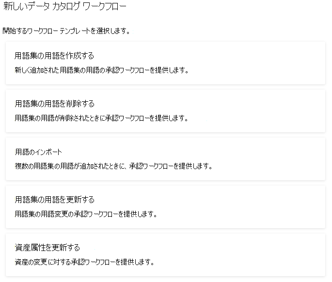 Screenshot of data catalog workflow templates, as an example of available templates.