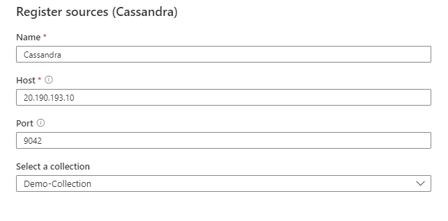 [ソースの登録 ] (Cassandra) 画面を示すスクリーンショット。