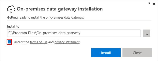 オンプレミスのストレージの場所のインストールを示すスクリーンショット。