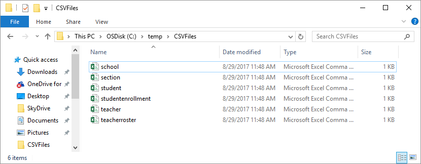 各 csv ファイルには、必須フィールドが含まれている必要があります。