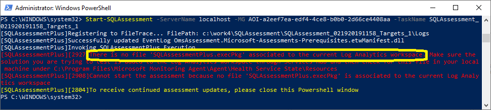 ファイルが関連付けられていないというエラー メッセージを表示している PowerShell ウィンドウ。