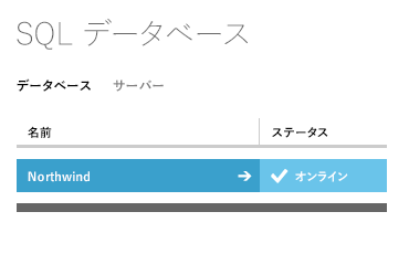 Northwind を含む、すべての SQL データベースのリストを示します