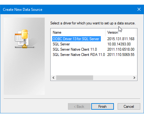 新しいシステム DSN のドライバーを選ぶ