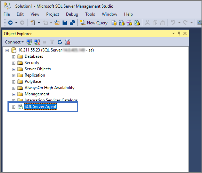 SQL Server エージェントがインストールされたことを確認する方法を示すスクリーンショット。