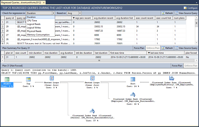 SSMS オブジェクト エクスプローラーでの回帰したクエリを示すスクリーンショット。