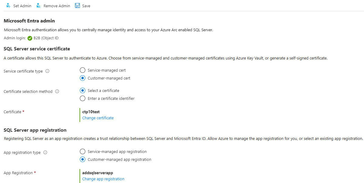 Azure portal で Microsoft Entra 認証を設定するスクリーンショット。