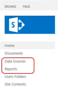 [データ ソースとレポート] メニュー オプションが強調表示されているスクリーンショット。