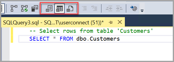 クエリの結果を表示するための 3 つのオプションのスクリーンショット。