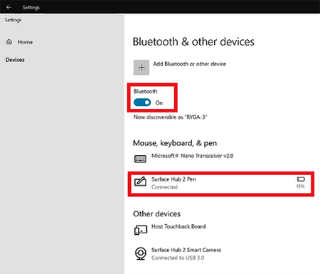 Bluetooth 経由で Surface Hub ペンを接続する