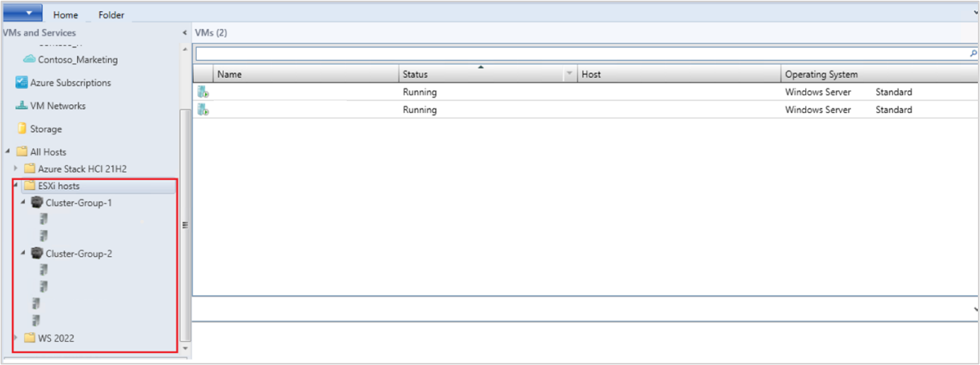 ESXi ホストを示すスクリーンショット。