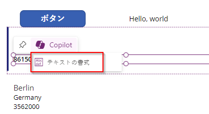 選択した [テキストの書式] のスクリーンショット。