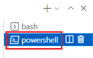 PowerShell ターミナルが選択されている Visual Studio Code ターミナル ウィンドウのスクリーンショット。