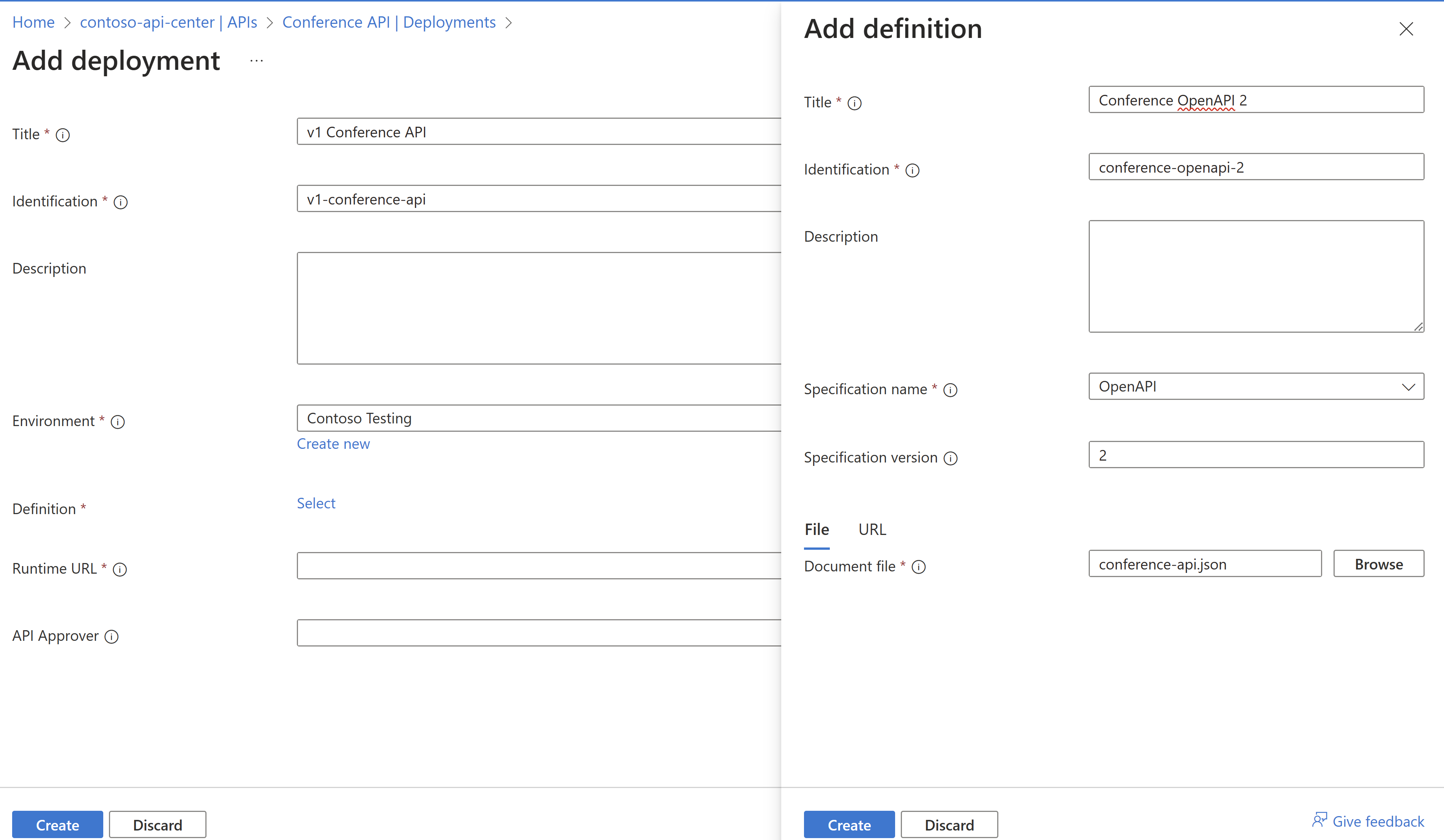 Azure portal で新しいデプロイを作成する手順を示すスクリーンショット