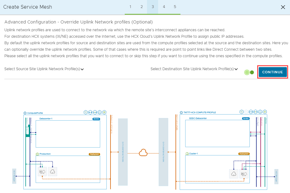 Screenshot of the optional advanced configuration to override uplink network profiles.