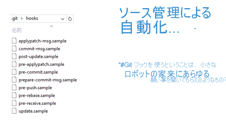 自動化のための Git フック ファイルのスクリーンショット。