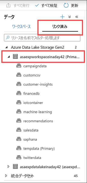 Viewing linked in the data hub in Azure Synapse Studio