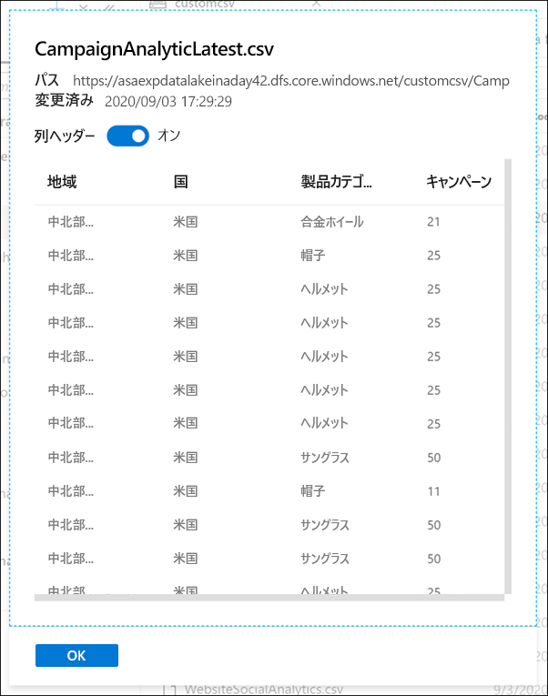 View data in the data hub in Azure Synapse Studio