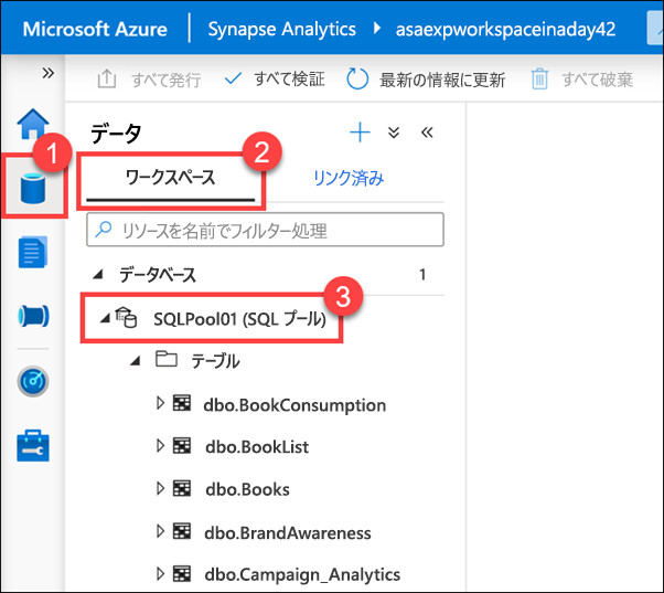 Viewing workspaces in the data hub in Azure Synapse Studio