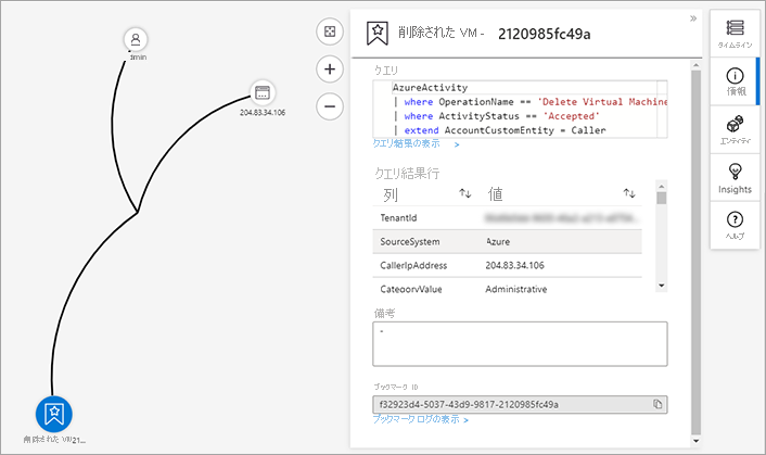 Screenshot of the investigation graph page for a deleted virtual machine incident.