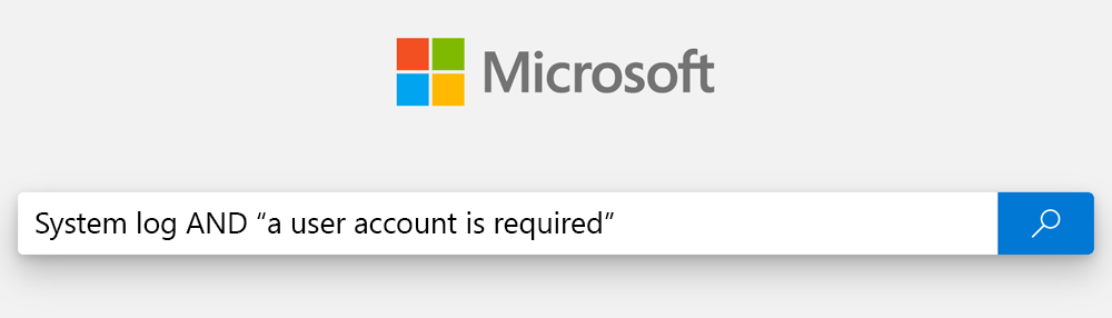 システム ログとユーザー アカウントが必要な検索ボックスのスクリーンショット。