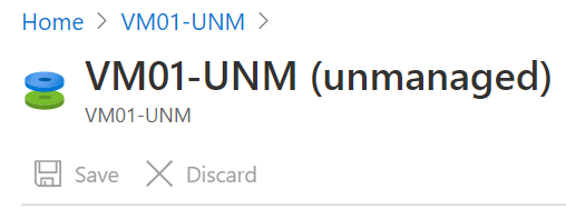 スクリーンショットは、Azure portalの V M の名前に追加されたアンマネージドという単語を示しています。