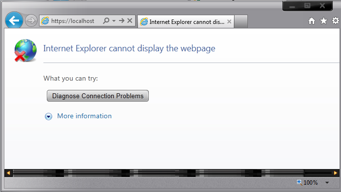 Internet Explorer で Web ページを表示できないというメッセージを示すブラウザー ページのスクリーンショット。