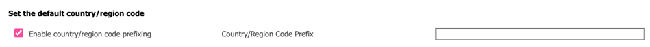 [国/地域コードのプレフィックスを有効にする] チェック ボックスを示すスクリーンショット。