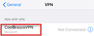 作成された VPN が接続されていないことを示すスクリーンショット。