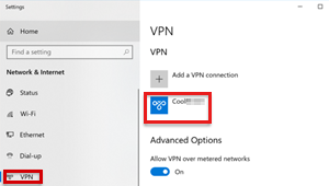 ネットワーク & インターネットの VPN プロファイルを示すスクリーンショット。