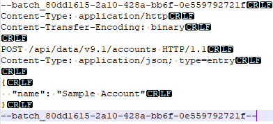 最後の行に CRLF が見つからないバッチ要求本文を示すスクリーンショット。