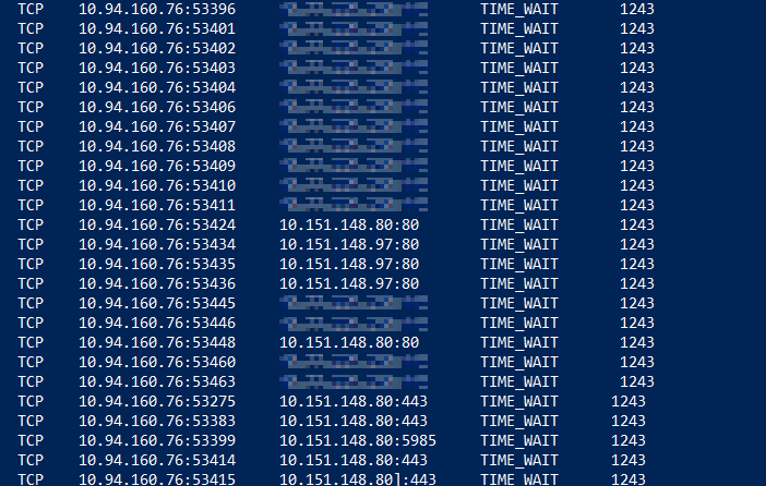 netstate コマンド出力のスクリーンショット。