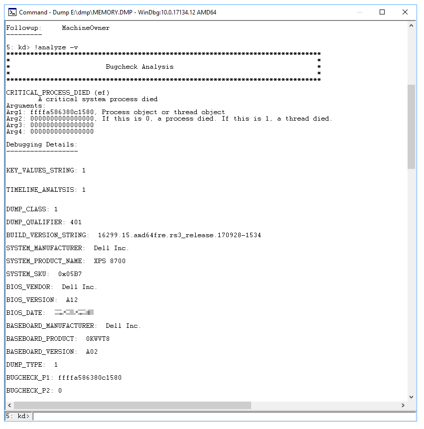 詳細なバグチェック分析の例のスクリーンショット。