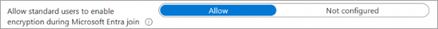 Microsoft Entra参加中に標準ユーザーが暗号化を有効にすることを許可する] を示すIntune ポリシー設定のスクリーンショット。