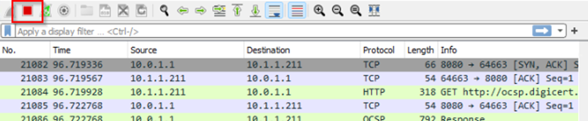 Wireshark キャプチャを停止します。