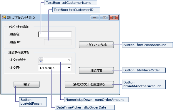 新しい顧客を追加して注文を作成する