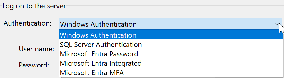 Visual Studio 17.8 以降の認証タイプを示すスクリーンショット。