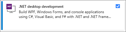 Visual Studio インストーラーで選択された [.NET デスクトップ開発] ワークロードのスクリーンショット。