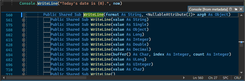 Visual Studio の [定義をここに表示] を示すスクリーンショット。