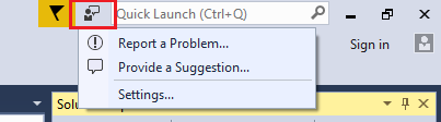 Screenshot of Send Feedback menu in Visual Studio.