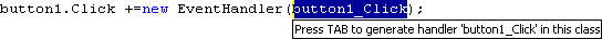 生成されたイベント ハンドラー メソッドを示すスクリーンショット。