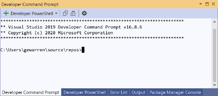 複数のタブが表示されている Visual Studio の [ターミナル] のスクリーンショット。