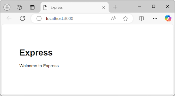 ブラウザーで実行中の Express アプリを示すスクリーンショット。