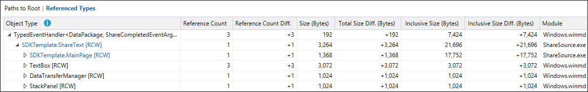 Referenced Types in a diff report