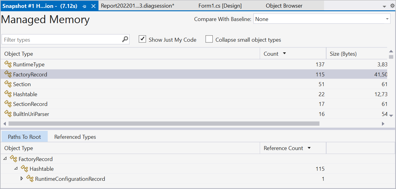 Memory Usage snapshot report