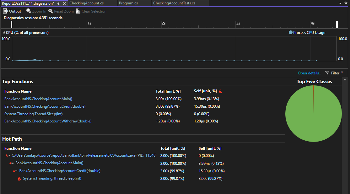 .NET インストルメンテーション データを示すスクリーンショット。