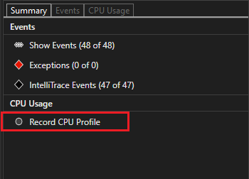 診断ツールの [CPU 使用率] を有効にする