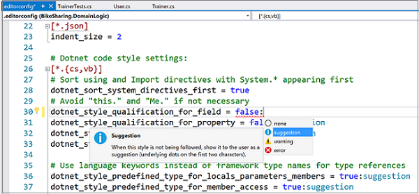 コード スタイル設定の構成と EditorConfig からの適用